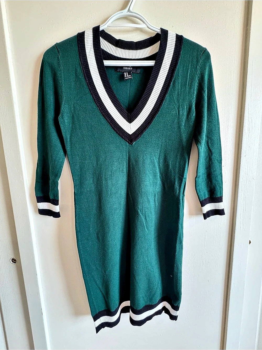 Forever 21 Varsity Striped Sweater Dress Green & Black Size Medium